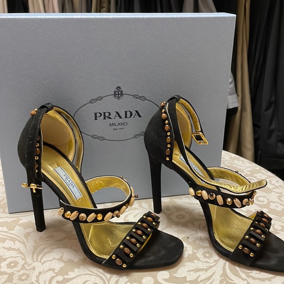 Black Prada suede heels with beads - Picture 1 of 5